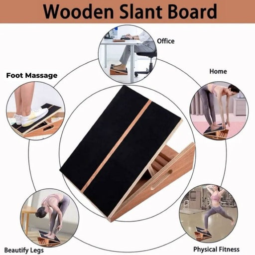 VERPEAK Wooden Slant Board Adjustable Incline Board and Calf Stretcher with Anti-Slip Safety Treads (Black with Wood)
