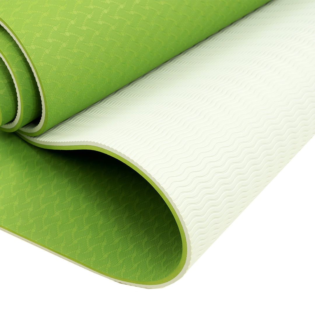 Powertrain Eco-friendly Dual Layer 8mm Yoga Mat | Lime Green | Non-slip Surface, And Carry Strap For Ultimate Comfort And Portability